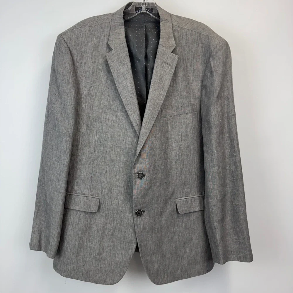 Tommy Hilfiger Mens Grey Linen 2-Button Blazer Sport Coat Size 44 Short